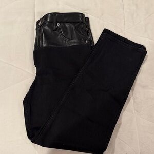 Abercrombie & Fitch Black Straight Leg Jeans with Leather Detail